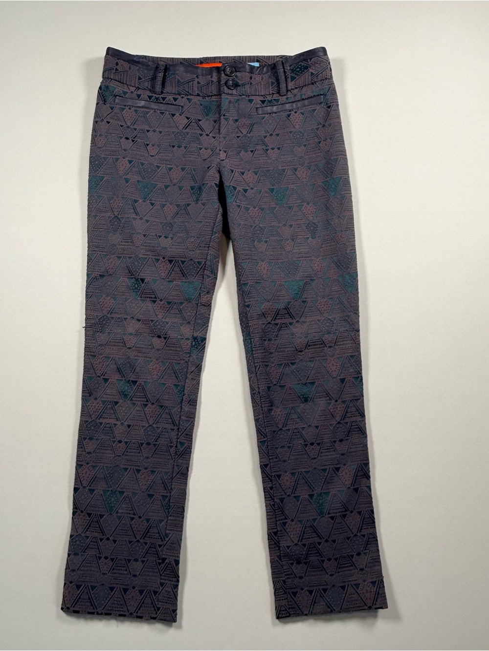 Anthropologie Cartonnier Women's Straight Leg Pants in Dark Gray Geometric Print